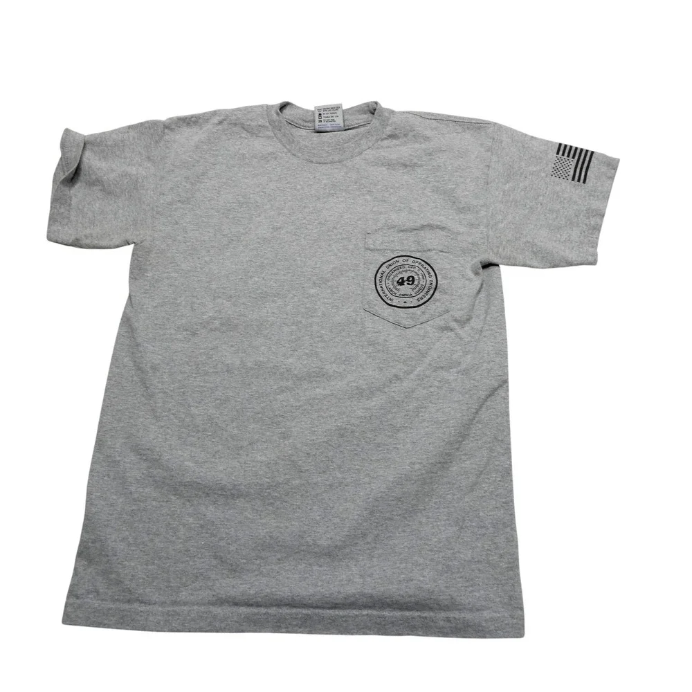 Bayside Shirt Mens Medium Gray Local 49 Union USA Flag Heavyweight Workwear Tee